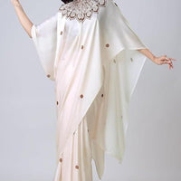 Satin Silk Printed Kaftan Saree With Unstitched Blouse